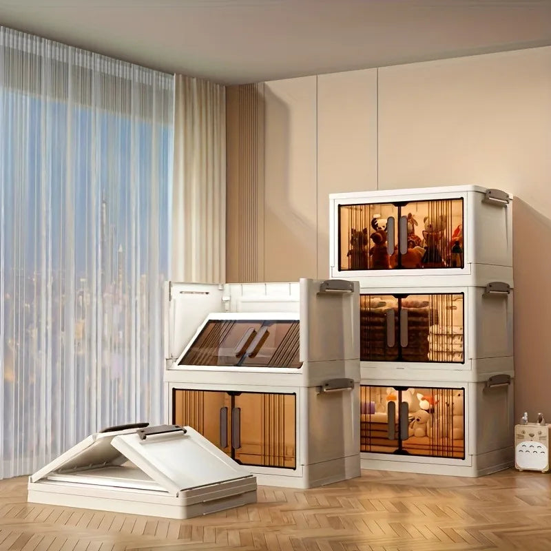 4/5-Tier Heavy-Duty Plastic Folding Storage Cabinet with Lid - Foldable & Stackable Shelving Unit, Wheeled Container Suitable fo