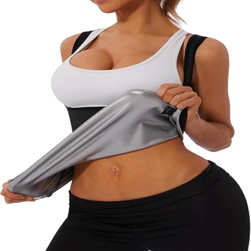 Sauna Suit Shirt for Women Weight Loss Sweat Waist Trainer Vest Workout Compression Tank Top Body Shaper