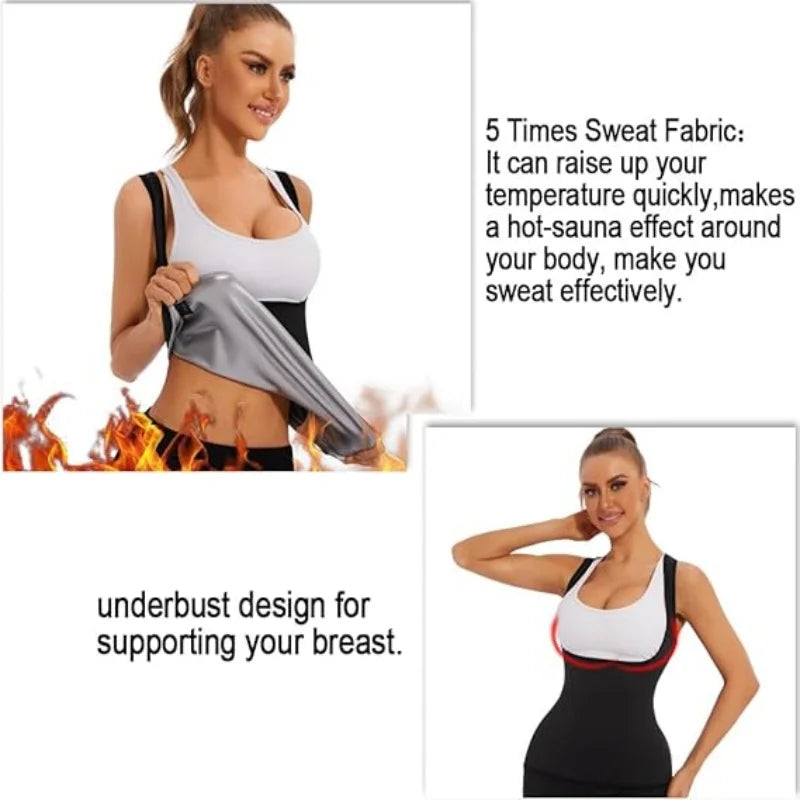 Sauna Suit Shirt for Women Weight Loss Sweat Waist Trainer Vest Workout Compression Tank Top Body Shaper