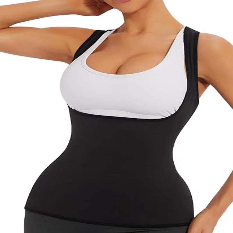 Sauna Suit Shirt for Women Weight Loss Sweat Waist Trainer Vest Workout Compression Tank Top Body Shaper