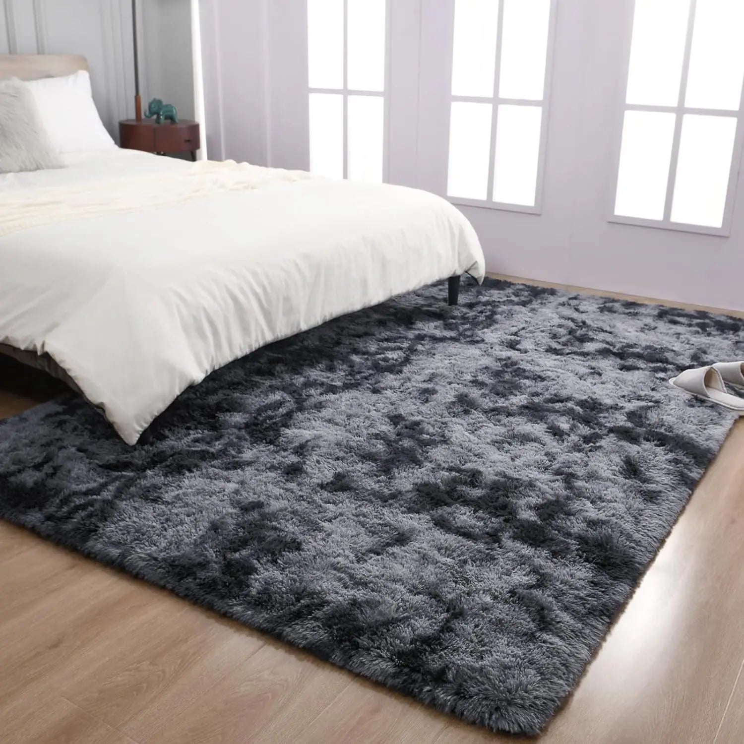 Soft Area Rugs for Living Room Non-Slip Thick Plush Carpets for Winter Tie-Dye Dark Gray Fluffy Artificial Velvet Soft Carpets