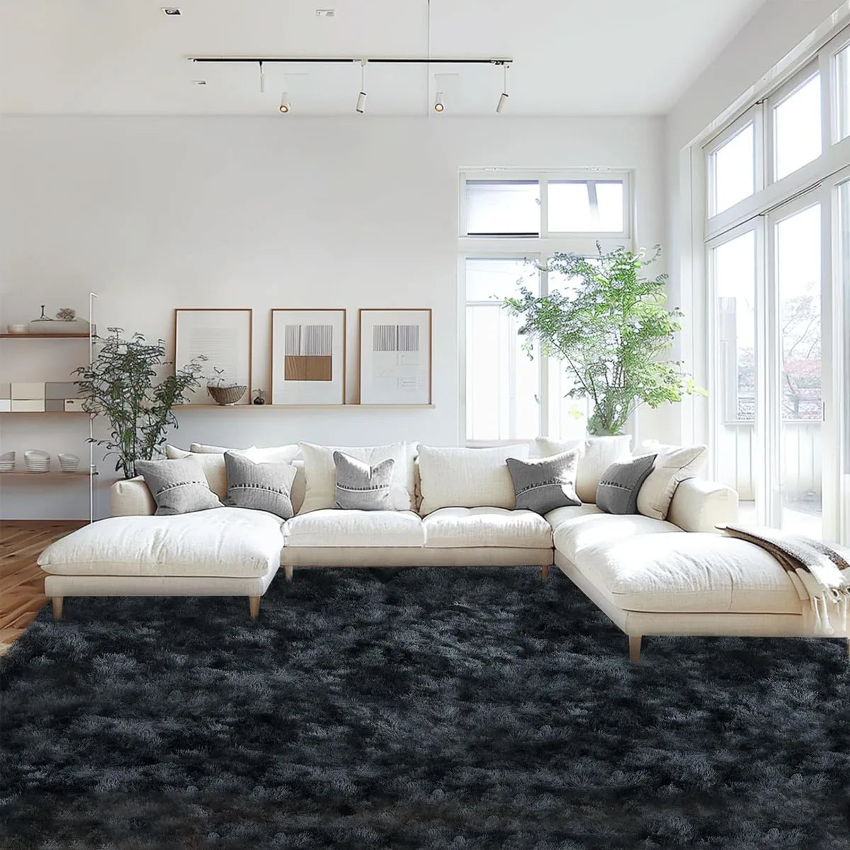 Soft Area Rugs for Living Room Non-Slip Thick Plush Carpets for Winter Tie-Dye Dark Gray Fluffy Artificial Velvet Soft Carpets