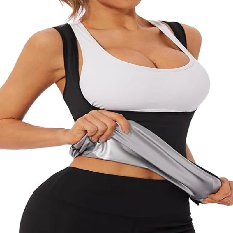 Sauna Suit Shirt for Women Weight Loss Sweat Waist Trainer Vest Workout Compression Tank Top Body Shaper