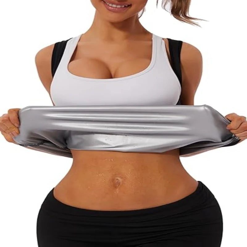 Sauna Suit Shirt for Women Weight Loss Sweat Waist Trainer Vest Workout Compression Tank Top Body Shaper